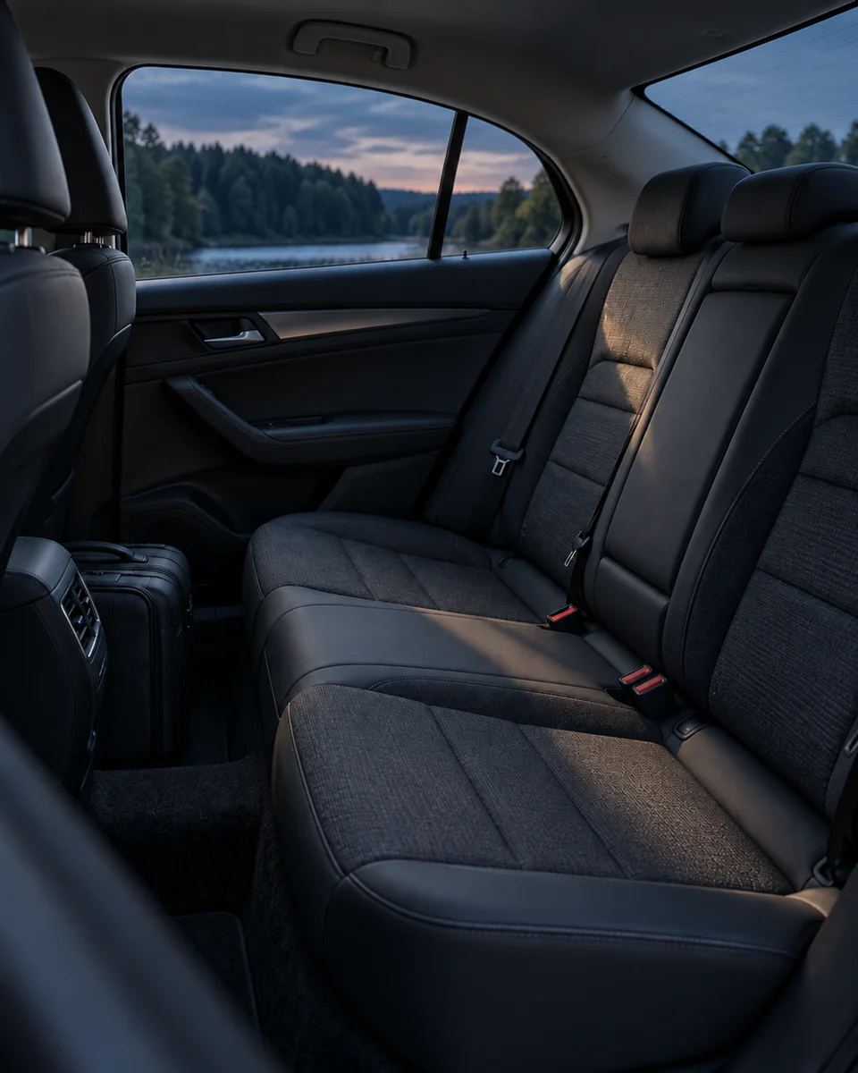 Illustrative view of a clean sedan passenger cabin